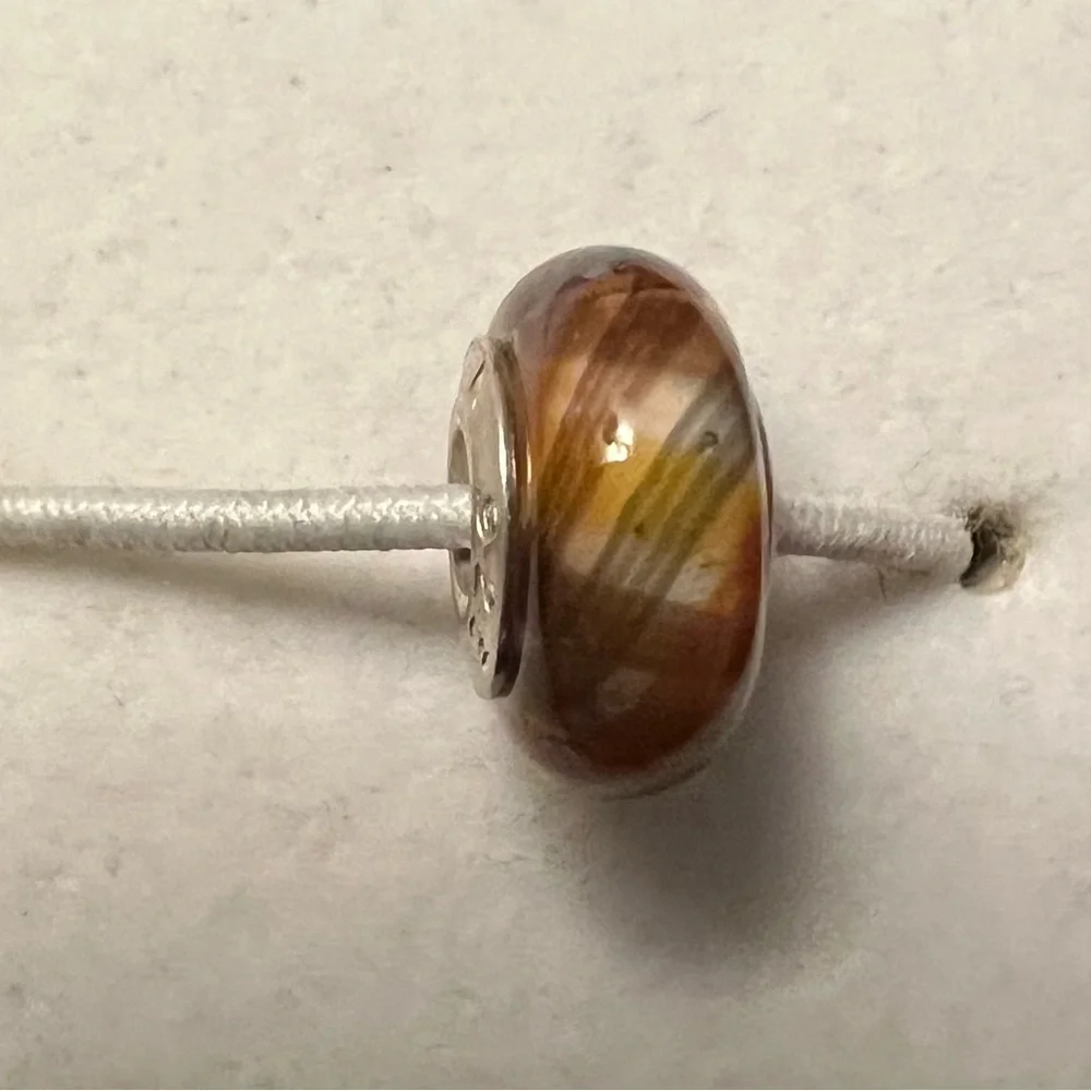 Chamilia Vivance Brown Plaid Murano Charm Bead EUC CHAMILIA .925 Core #247 - Picture 2 of 6